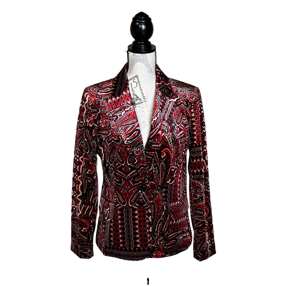 Tahari Women's Red Paisley Velvet Tailored Blazer size L 10